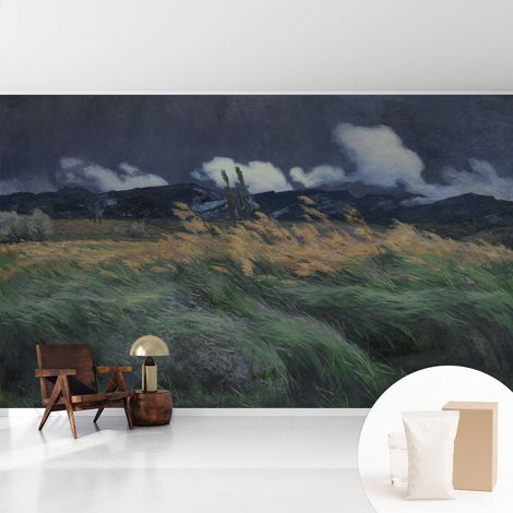 Papier peint intissé décoratif pour chambre et salon Design moderne à poser facilement - Colle incluse gratuite Herbes ondulantes 416x254 cm (1/5)