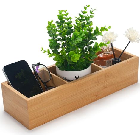 Panier de Salle de Bain en Bambou, Panier de Réservoir de Toilettes, Boîte de Rangement en Bois avec 3 Compartiments pour Organisateur de Salle de Bain (37 x 12 x 8 cm) (1/5)