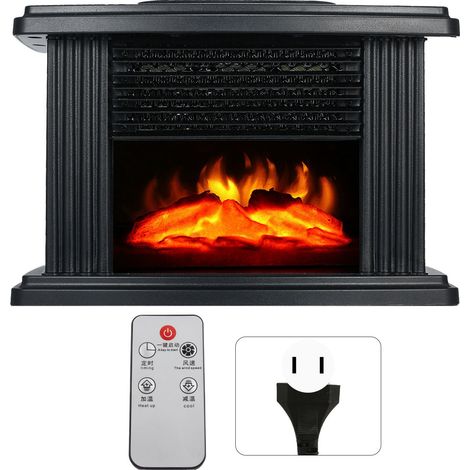 Mini radiateur électrique à foyer avec flamme simulée, chauffage efficace et silencieux, poêle portable avec télécommande, prise US 110V (1/5)