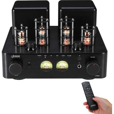 JTA50 2025 Amplificateur à Tubes 130 W amp Hi-FI d'entrée de Gamme avec BT 5.0, télécommande, AUX, coaxial, Phono et entrée USB, Sortie Caisson de Basses, Canal 2.1 pour Platine (1/5)