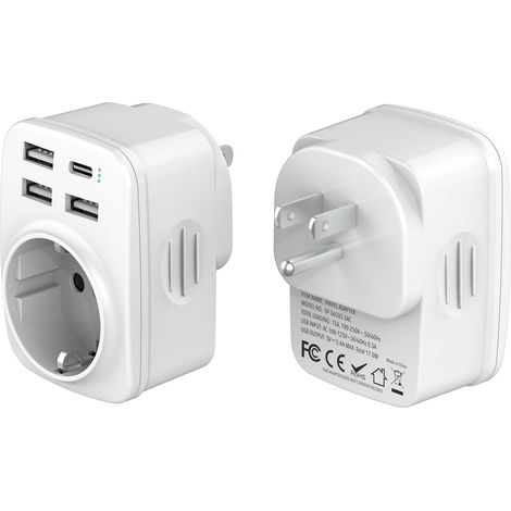 Adaptateur Prise Americaine,3 USB A(5V 2,4A) Et 1 USB C(5V 3A) ,pour éTats-Unis,Au Canada,Au Mexique,en ThaïLande,Type B (1/5)