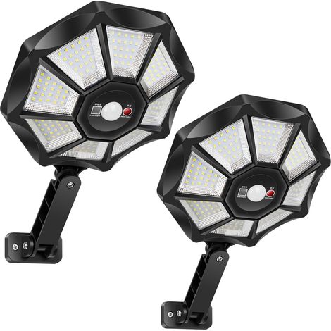 Lampadaire Solaire Exterieur, 6500K Lampes Solaires Extérieur avec Télécommande e Detecteur de Mouvement, Étanche IP65 Spot Solaire Eclairage de Jardin pour Allée Terrasse Patio Garage