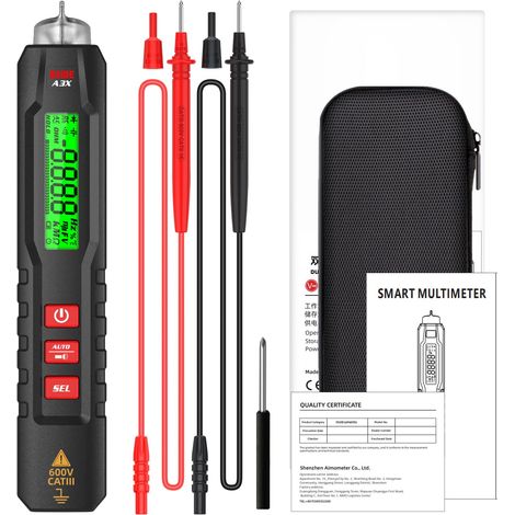 A3X Multimètre numérique Type de stylo Testeur de tension NCV Détecteur AC DC Tension 600 V LCD Backlight and Flashlight (1/5)