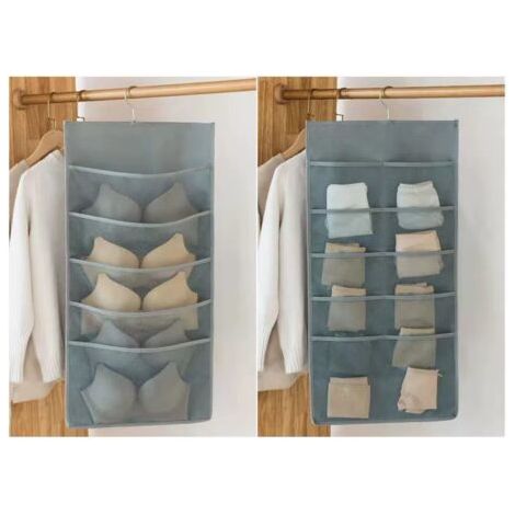 Kleiderschrank-Organizer mit 15 Taschen, 1 Stück, faltbarer, hängender Unterwäsche-BH-Halter aus Oxford-Stoff, platzsparend (Grau, 40 x 80 cm) (1/5)