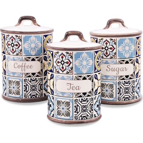 Juego de 3 recipientes de cerámica para café, té y azúcar MAESTRO Vacaciones en Oporto MR-20005-03CS (1/4)