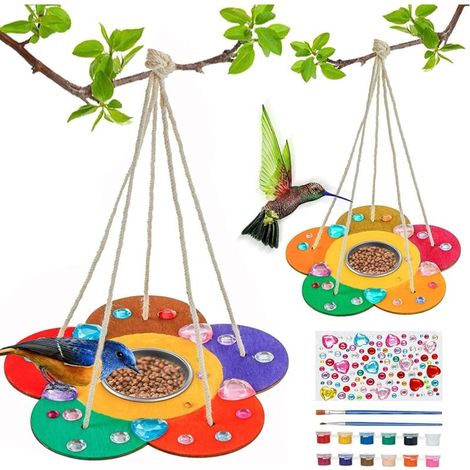 Mangeoire à Oiseaux en Bois à Fabriquer Soi-même avec Perceuse et 12 Peintures, Kit Créatif (1/5)