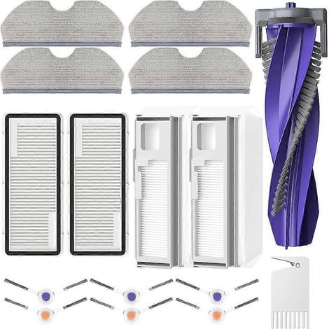 Ersatzteile für den Narwal Freo X Plus/Freo X Ultra Staubsauger: Hauptseitenbürste, HEPA-Filter, Reinigungstuch und Staubbeutel.