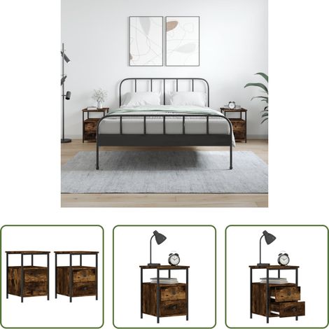 vidaXL Pieds réglables -  Tables de chevet 2 pcs chêne fumé 34x35,5x50 cm bois ingénierie (1/5)