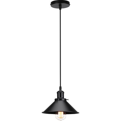Lampes À Suspension Rétro Lustre Vintage 220MM E27 (Noir) Plafonnier Industriel Abat-Jour En Métal Pour Loft Restaurant Café Bar