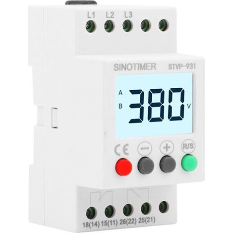 Protecteur de Séquences de Phase Triphasé, Relais de Surveillance Tension 208-480V, Écran LCD Rétroéclairé, Protection Surtension/Sous-Tension