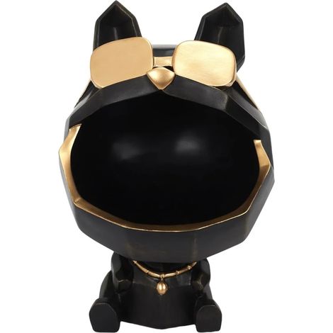 Sculpture de chien avec des lunettes de poche vide - décor chic et moderne - idées de cadeau - non toxique - design unique - 23 cm - noir