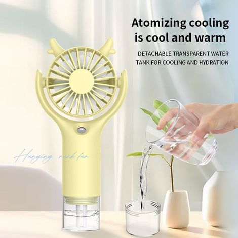 Ventilateur à brume portable USB, rechargeable, avec réservoir d'eau amovible，jaune (1/5)