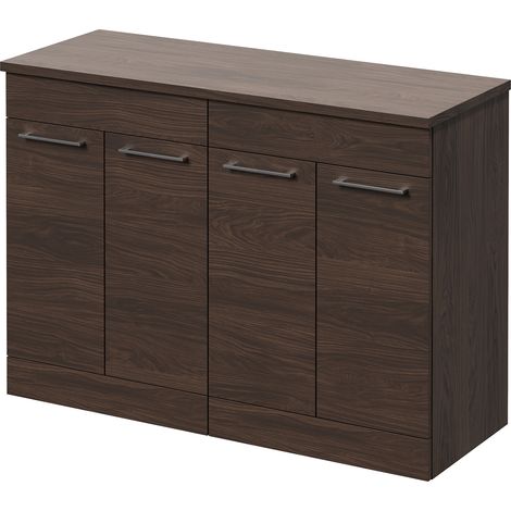 Napoli 460 Brown Oak 1200mm 4 Door Vanity Unit for Countertop Basins - 1200mm - Chrome 160mm Handle