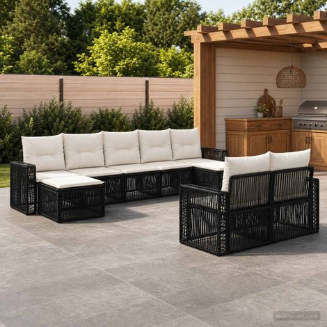 vidaXL Set Divano da Giardino 9 pz Nero e Bianco Crema polyrattan (1/5)