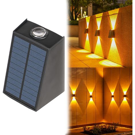 Lot de 2 Lampes solaires pour jardin extérieur,appliques murales d'extérieur à lumière solaire,(Lumière jaune) applique murale solaire à LED vers le haut et vers le bas, lampes solaires décoratives (1/5)