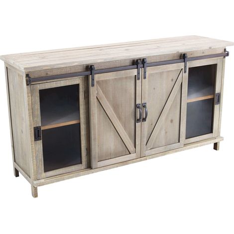 Mobile credenza madia da interno soggiorno in acciaio e legno con 2 ante centrali scorrevoli e 2 ante laterali battenti Linea Industrial (1/5)