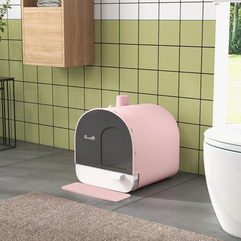 Katzentoilette mit Haube, Katzenstreuschale für Kitten, mit Deckel, Schaufel, Filter, Klappe, Rosa