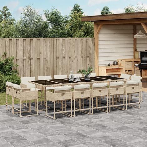vidaXL Ensemble à manger de jardin et coussins 15 pcs beige