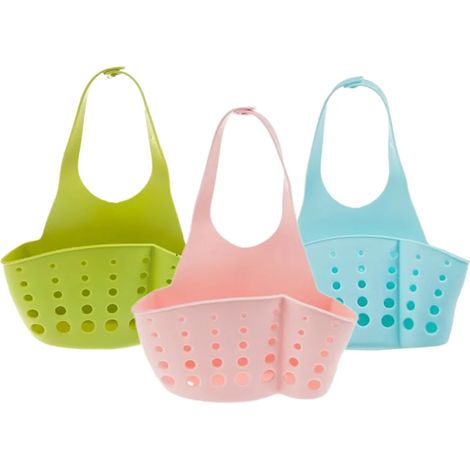(3 pièces) Panier égouttoir de rangement pour la maison, porte-savon/éponge réglable, sac égouttoir suspendu, accessoires de cuisine (1/5)