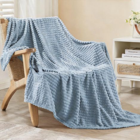 Plaid Couverture Douillette, Plaid Polaire Flanelle, Douce, Chaude, Jeté de Canapé, Couverture Doux, Bleu Vert, 130 x 150cm (1/5)
