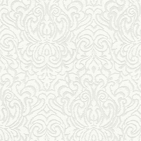 Baroque wallcovering wall Profhome 961932 textile wallpaper textured baroque style matt white 5.33 m2 (57 ft2) (1/5)