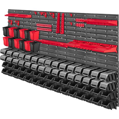 KADAX Werkstattwandregal, Wandplatten, 156 x 78 cm, Rot und Schwarz, 97 tlg.