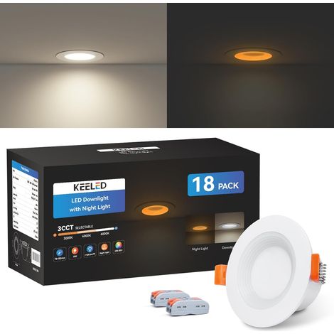 Spot LED Encastrable avec Veilleuse, 6W, 3 Températures de Couleur Sélectionnables 3000K/4000K/6000K, 230V, Découpe 70-85mm, Lot de 6 (1/5)
