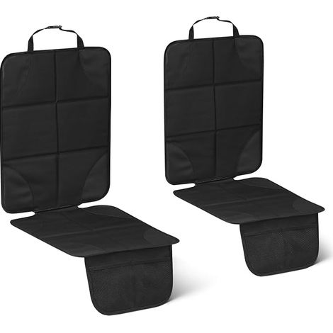 Protezioni per sedili auto Amazon Basics con imbottitura in schiuma e tasche portaoggetti, misura universale, angoli rinforzati antiscivolo in PVC, protezione per sedile posteriore, confezione da 2, n (1/5)