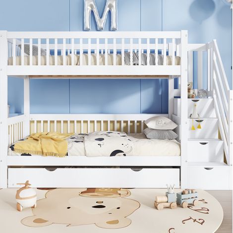 Letto a castello 90x200 cm bianco in legno e MDF con letto estraibile (1/5)