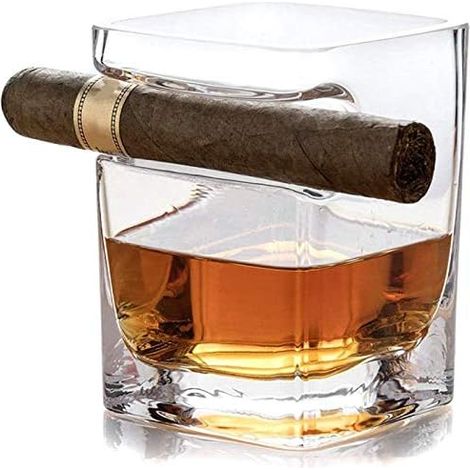 Verre à whisky avec porte-cigare et repose-cigare intégré, pour une dégustation mains libres. Verre à cigare Old Fashion Ultra Clear, carré, 8 × 8 × 10 cm (1/3)