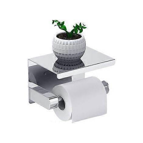 Porte Papier Toilette, Support Papier Rouleau sans Percage Derouleur Papier WC,Distributeur Papier avec Tablette, Acier Inox SUS 304, Colle Auto-adhsi (1/5)