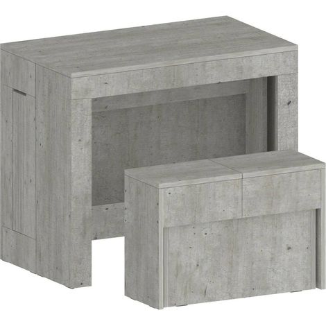Dmora - Set tavolo e sedie Badesi, Composizione multiuso, Set con consolle e 1 panca allungabili, 100% Made in Italy, 66x25h45 cm, Cemento