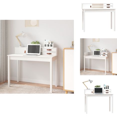 Schreibtisch Weiß 110x50x93 cm Massivholz Kiefer - Bürostuhl - Schreibtisch - Home Office - Arbeitsplatz - Kiefernholz (1/5)