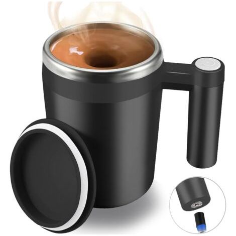 BUNTHAUS 400 ml Tasse à café magnétique rechargeable noire avec agitateur automatique, étanche, idéale pour le lait et le cacao, idéale pour le bureau, la cuisine ou les voyages. Cadeau idéal (1/5)