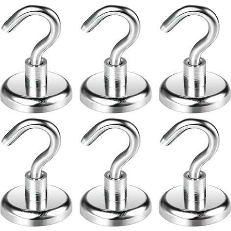Crochets Magnetiques,6 Pièces Diamètre 32mm Fort lourd Crochets Aimants Néodyme, Aimants Puissants Crochets pour Cuisine, Salle de Bain et Extérieur (1/3)
