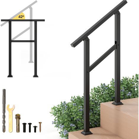 Rampe d'Escalier Extérieure en Métal, Compatible avec 2 Marches, avec Réglage d'Angle Flexible, Kit d'Installation pour Terrasse, Entrée (1/5)