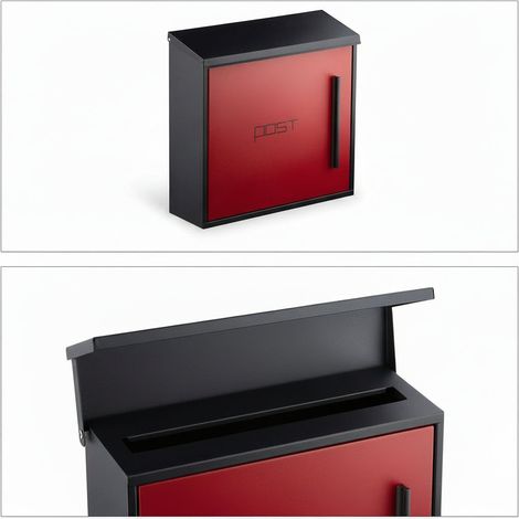 Buzón de pared moderno de acero bicolor diseño 35 cm negro rojo 130000471 (1/5)
