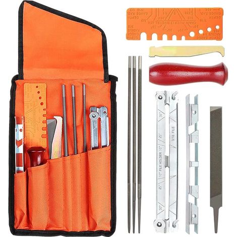 Kit de afilado de cadena para motosierra, kit de afilado de 10 piezas, afilador de cadena, afilador universal para motosierra con limas redondas (1/5)