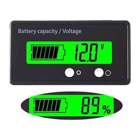 Battery Capacity Monitor Meter 12V 24V 36V 48V 72V 84V Touche de réglage avant Affichage LCD Rétro-éclairé Monteur de tension du testeur de capacité de batterie au lithium (vert) (1/5)