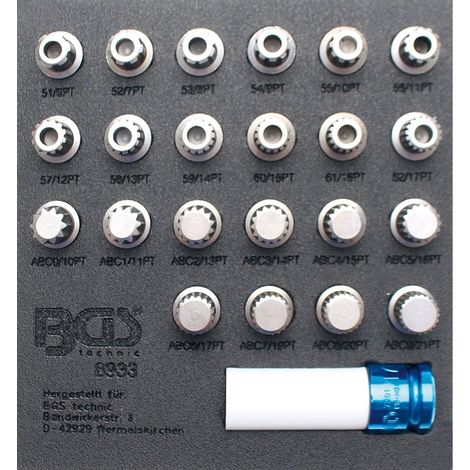 BGS Inserción para carro de herramientas 1/6: Juego de herramientas para tornillos de rueda (llaves de bloqueo de rueda) para VAG, 23 piezas - 8933