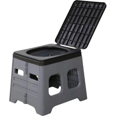 Voyage extérieur voiture wc portable avec couvercle dissiper goût toilette camping pliable wc portant 150KG gris (1/3)