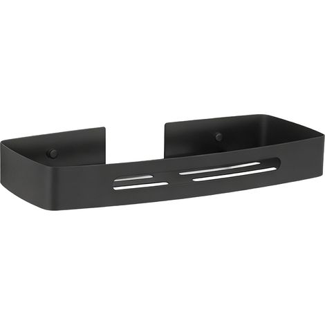 Mensola portaoggetti da bagno, rettangolare, in acciaio inox, con scolapiatti integrato, montaggio a parete, senza necessità di foratura, colore nero, monostrato (non richiede installazione). (1/5)