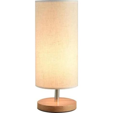 YF28918-Lampe de chevet en bois Petit rond vintage avec abatjour beige et lampe de bureau E27 LED style maison de campagneMode Cr2 (1/4)