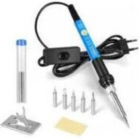 Fer a Souder Etain de Précision avec Support et Interrupteur ON/OFF, Temperature Réglable 200450℃, 9 en 1 Kit, 5 pointes, fil à souder - (1/5)