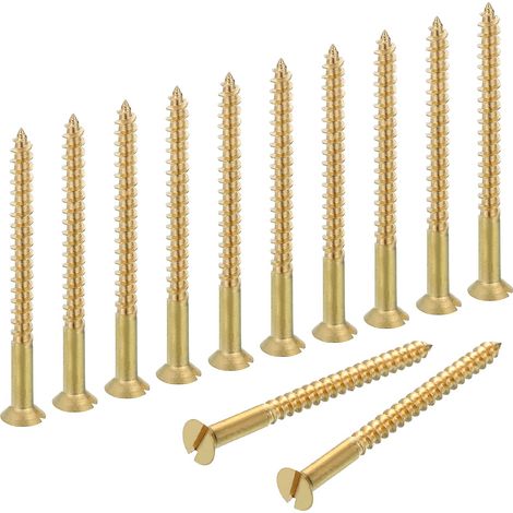 Lot De 12 Vis À Bois M4 x 50mm Laiton À Tête Plate Fendue (1/5)