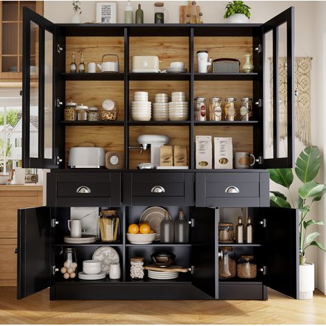 Hochschrank 140/38,5/175 cm Schwarz mit Acryl-Türen und Kippschutz (1/5)