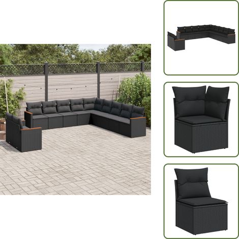Salon de jardin 11 pcs avec coussins noir résine tressée - Ensemble Salon De Jardin - Mobilier Extérieur - Meubles De Jardin - Salon De Jardin Design - Chaise Longue (1/5)