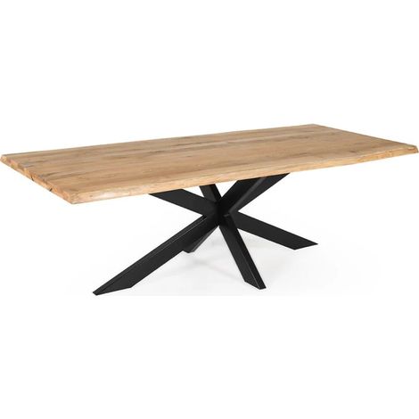 Table 220 x 100 cm bois de chêne et pied croix en métal noir - OTTAWA