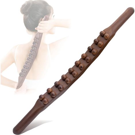 Dispositivo per massaggio per schiena, collo, spalle, addome, vita, braccia e gambe. Bastone da massaggio in legno. Bastone da massaggio in legno XL. 20 palline da massaggio. Strumento per massaggio G (1/5)