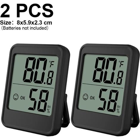 2 termómetros e higrómetros digitales, medición precisa de la temperatura y la humedad, adecuados para el hogar, la oficina, el invernadero, el sótano y otros lugares (negro) (1/5)